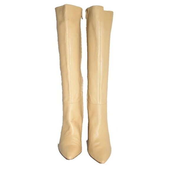 $650 VINCE Pilar Leather Knee Boot HEEL POINTY TOE MACADAMIA BEIGE 7.5 (MG7) - Picture 3 of 7
